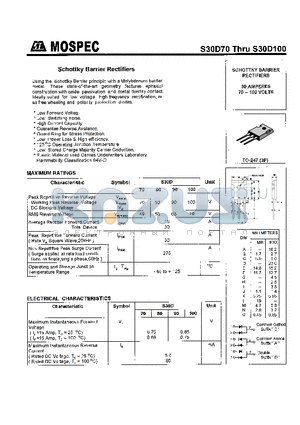 S30D80 datasheet - SCHOTTKY BARRIER RECTIFIERS(30A,70-100V)