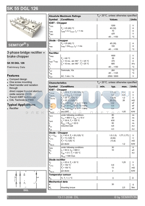 SK55DGL126 datasheet - 3-phase bridge rectifier  brake chopper
