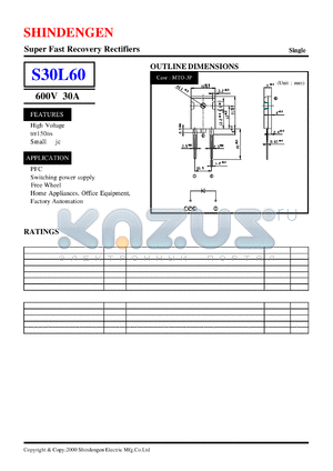 S30L60 datasheet - Super Fast Recovery Rectifiers(600V 30A)