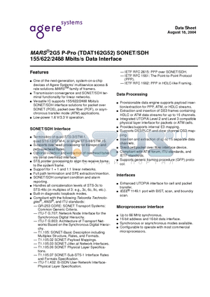 TDAT162G52-3BA datasheet - MARS^2G5 P-Pro (TDAT162G52) SONET/SDH 155/622/2488 Mbits/s Data Interface