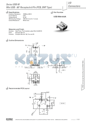 USB-M08-003A datasheet - Mini USB - 90` Receptacle 8 Pin