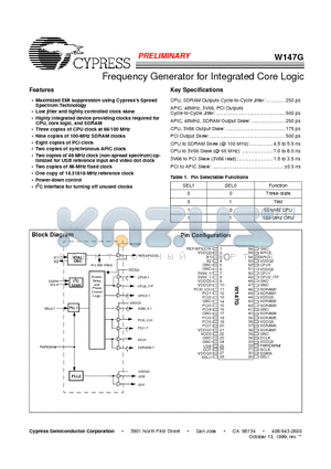 W147G datasheet - Frequency Generator for Integrated Core Logic