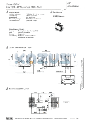 USB-M04-003 datasheet - Mini USB - 90` Receptacle