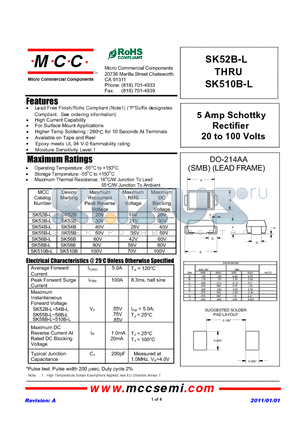 SK56B-L datasheet - 5 Amp Schottky Rectifier 20 to 100 Volts