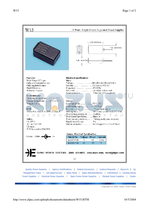 W1507-760 datasheet - 15 Watt - Single Output Regulated Power Supplies