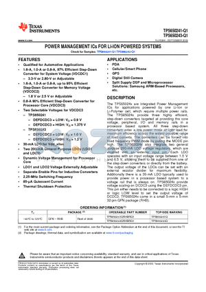 TPS650243QRHBRQ1 datasheet - POWER MANAGEMENT ICs FOR Li-ION POWERED SYSTEMS