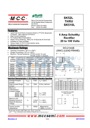 SK56L datasheet - 5 Amp Schottky Rectifier 20 to 100 Volts