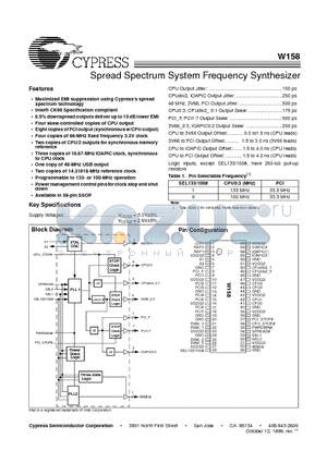 W158 datasheet - Spread Spectrum System Frequency Synthesizer