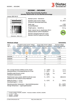 SK56SMC datasheet - Surface Mount Schottky Rectifiers