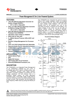 TPS650250RHBT datasheet - Power Management IC for Li-Ion Powered Systems