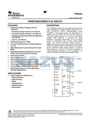 TPS65030YZK datasheet - POWER MANAGEMENT IC for USB-OTG