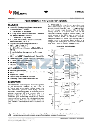 TPS650250 datasheet - Power Management IC for Li-Ion Powered Systems