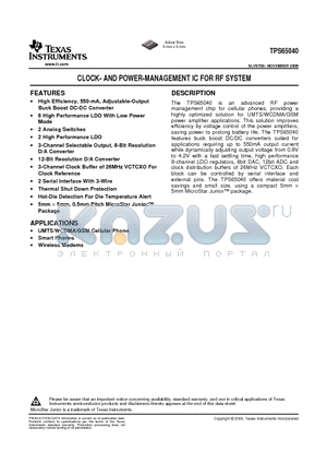 TPS65040 datasheet - CLOCK- AND POWER-MANAGEMENT IC FOR RF SYSTEM