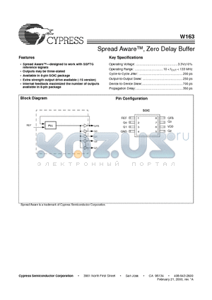 W163 datasheet - Spread Aware, Zero Delay Buffer