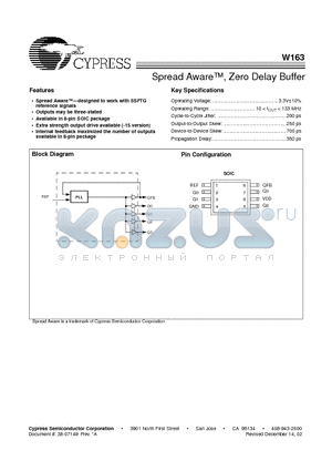 W163 datasheet - Spread Aware, Zero Delay Buffer