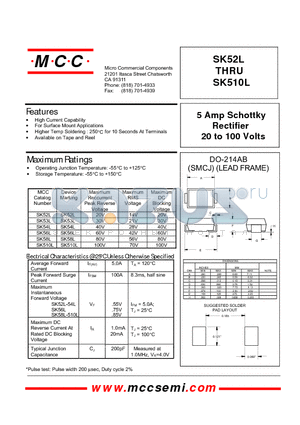 SK58L datasheet - 5 Amp Schottky Rectifier 20 to 100 Volts