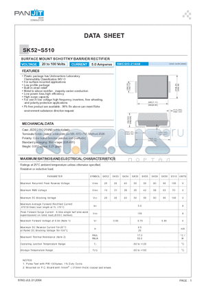 SK59 datasheet - SURFACE MOUNT SCHOTTKY BARRIER RECTIFIER