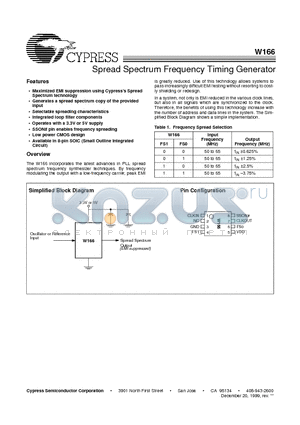W166 datasheet - Spread Spectrum Frequency Timing Generator