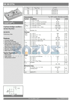 SK60DTA datasheet - 3-phase bridge rectifier series thyristor