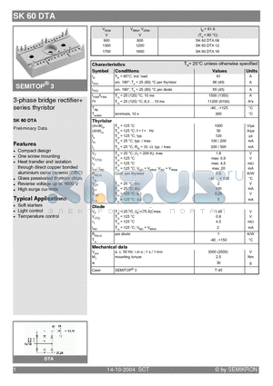 SK60DTA16 datasheet - 3-phase bridge rectifier series thyristor