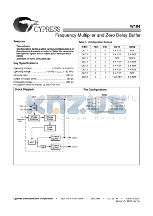 W194 datasheet - Frequency Multiplier and Zero Delay Buffer