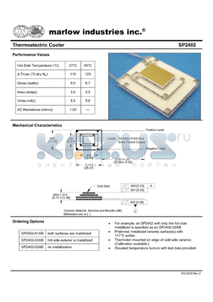 SP2402 datasheet - Thermoelectric Cooler