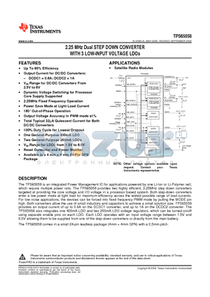 TPS65058RGET datasheet - 2.25 MHz Dual STEP DOWN CONVERTER WITH 3 LOW-INPUT VOLTAGE LDOs