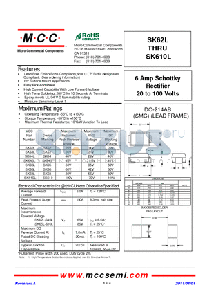 SK610L datasheet - 6 Amp Schottky Rectifier 20 to 100 Volts