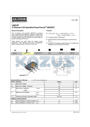 USB10P datasheet - P-Channel 2.5V Specified PowerTrenchTM MOSFET