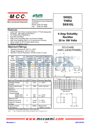 SK63L datasheet - 6 Amp Schottky Rectifier 20 to 100 Volts