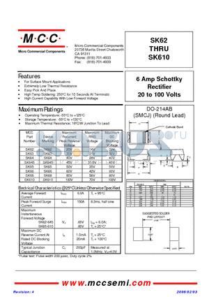 SK645 datasheet - 6 Amp Schottky Rectifier 20 to 100 Volts