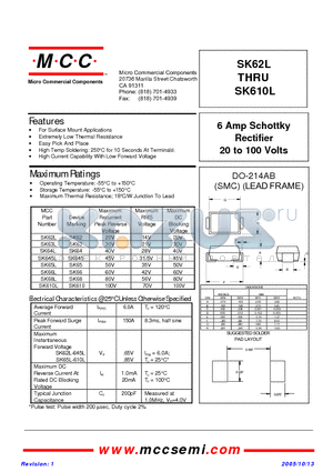 SK64L datasheet - 6 Amp Schottky Rectifier 20 to 100 Volts