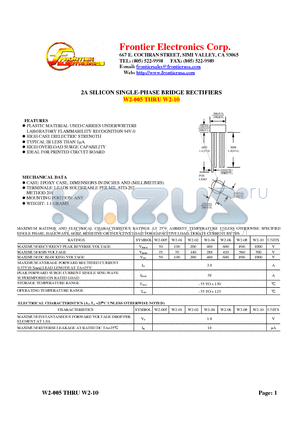 W2-005 datasheet - 2A SILICON SINGLE-PHASE BRIDGE RECTIFIERS