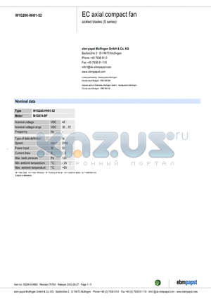 W1G200HH0152 datasheet - EC axial compact fan