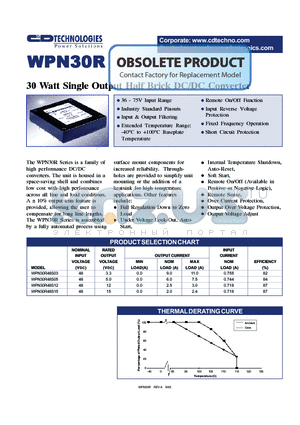 TDC_WPN30R datasheet - 30 Watt Single Output Half Brick DC/DC Converter