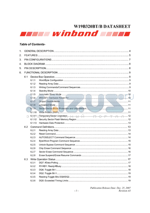 W19B320BT-M datasheet - 2.7~3.6-volt write (program and erase) operations