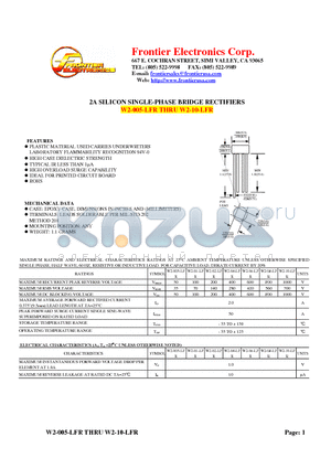 W2-04-LFR datasheet - 2A SILICON SINGLE-PHASE BRIDGE RECTIFIERS