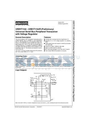USB1T1102 datasheet - Universal Serial Bus Peripheral Transceiver with Voltage Regulator