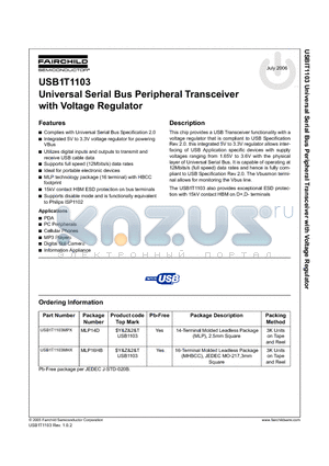 USB1T1103_06 datasheet - Universal Serial Bus Peripheral Transceiver with Voltage Regulator