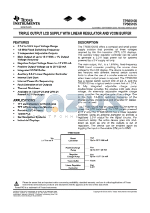 TPS65100PWP datasheet - TRIPLE OUTPUT LCD SUPPLY WITH LINEAR REGULATOR AND VCOM BUFFER