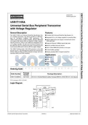 USB1T1105A datasheet - Universal Serial Bus Peripheral Transceiver with Voltage Regulator