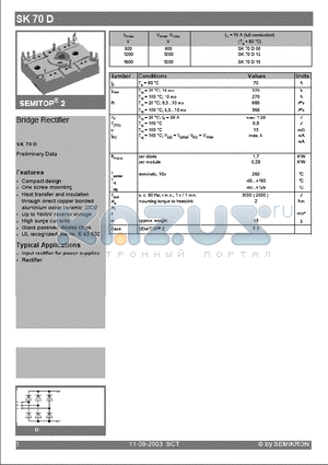 SK70D08 datasheet - Bridge Rectifier