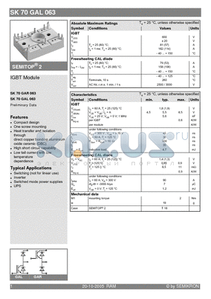 SK70GAL063 datasheet - IGBT Module
