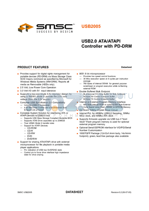 USB2005 datasheet - USB2.0 ATA/ATAPI CONTROLLER WITH PD - DRM