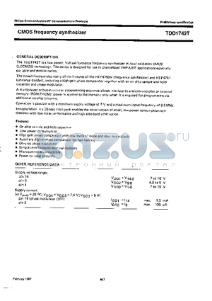 TDD1742T datasheet - CMOS FREQUENCY SYNTHESIZER