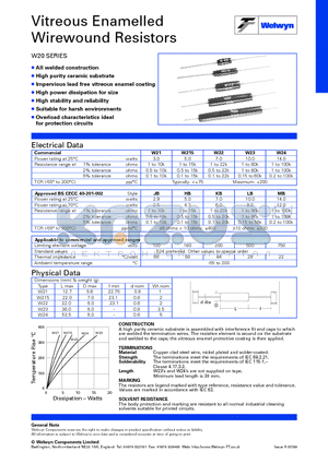 W20 datasheet - Vitreous Enamelled Wirewound Resistors