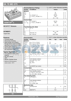 SK70MD075 datasheet - MOSFET Module