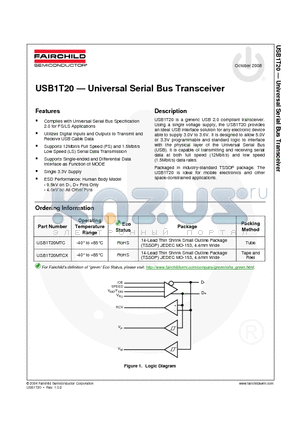 USB1T20MTC datasheet - Universal Serial Bus Transceiver