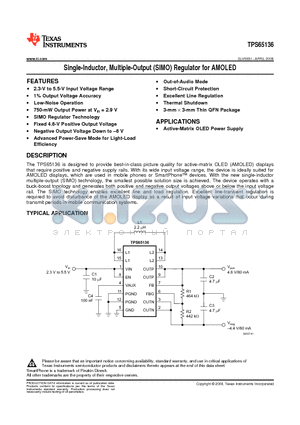 TPS65136RTE datasheet - Single-Inductor, Multiple-Output (SIMO) Regulator for AMOLED