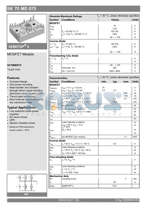 SK70MD075_07 datasheet - MOSFET Module